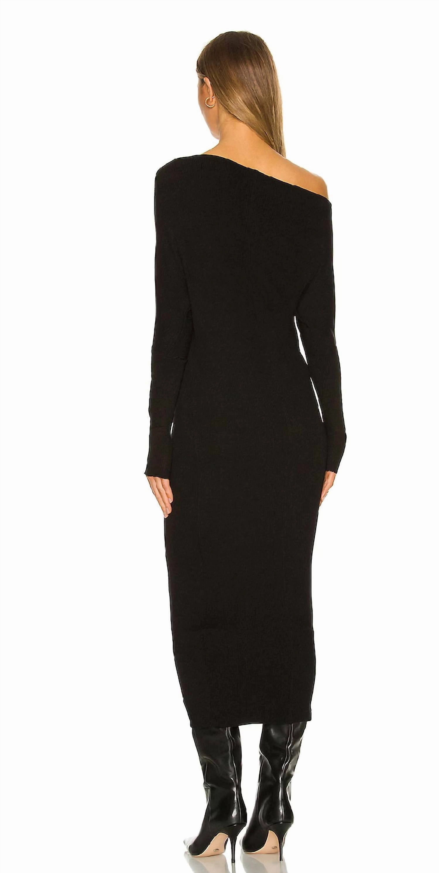 Sweater Knit Slouch Dress In Black