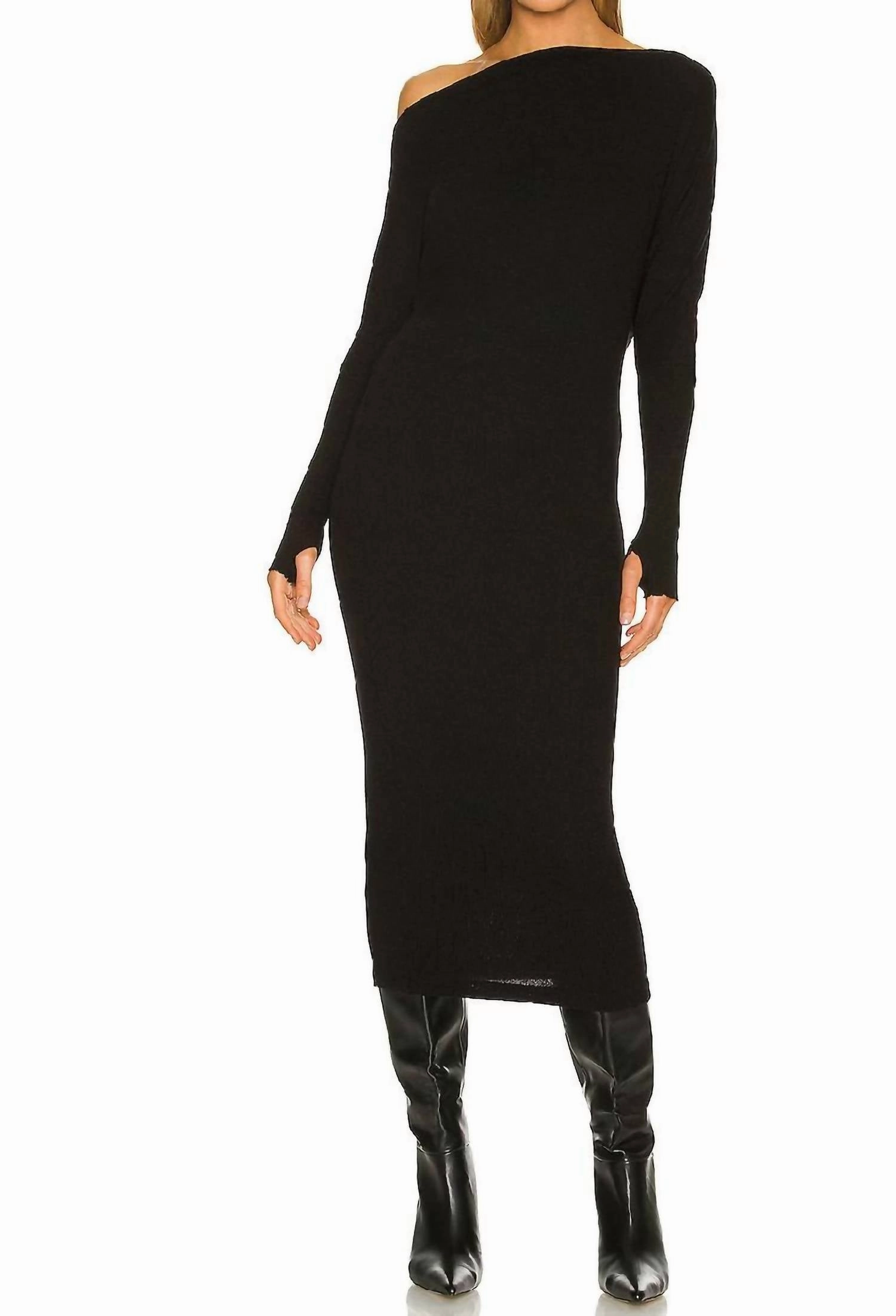 Sweater Knit Slouch Dress In Black