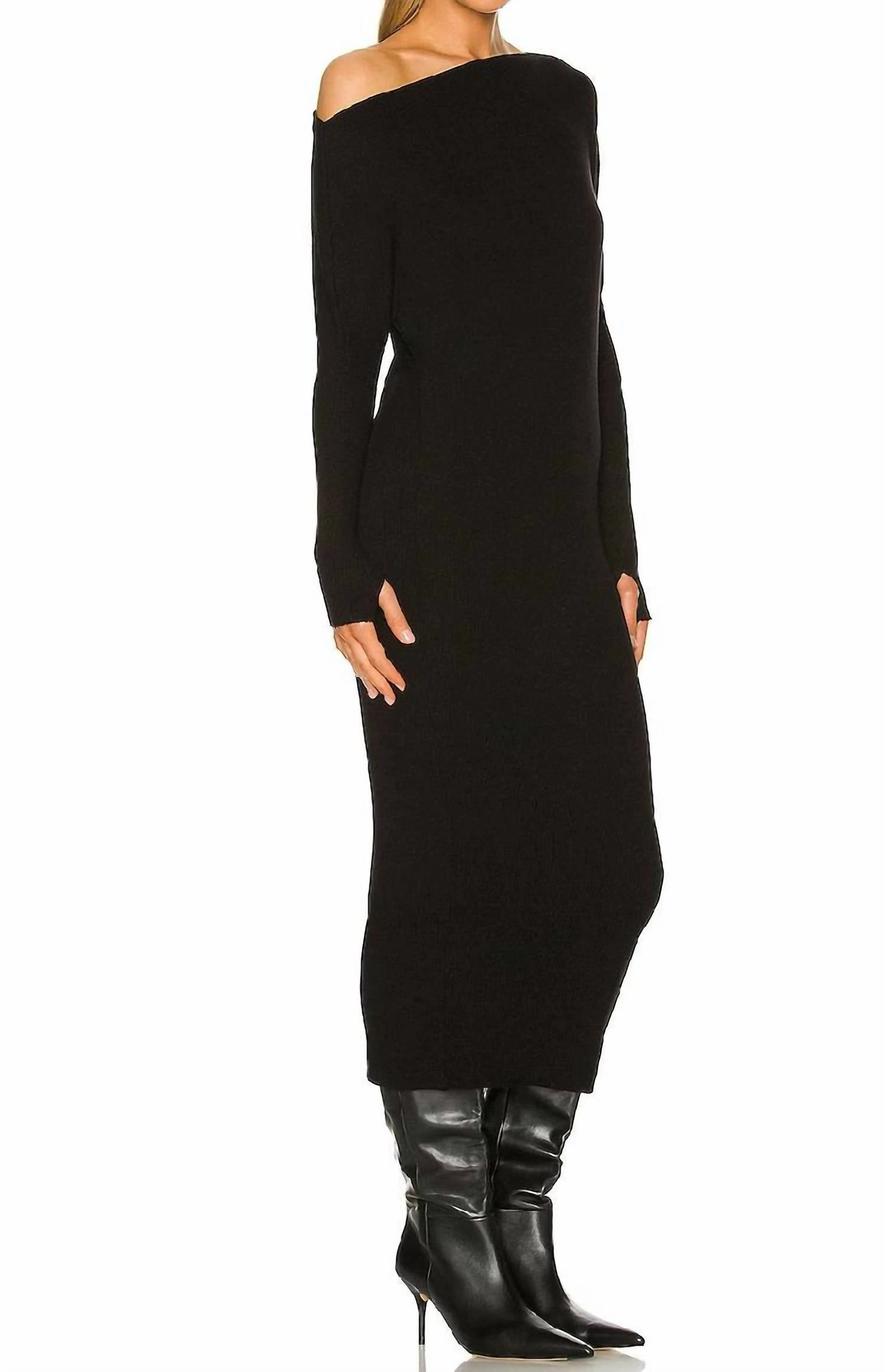 Sweater Knit Slouch Dress In Black