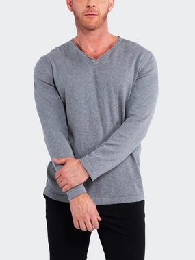 Sweater V-NeckPiping Grey chunky knit discount