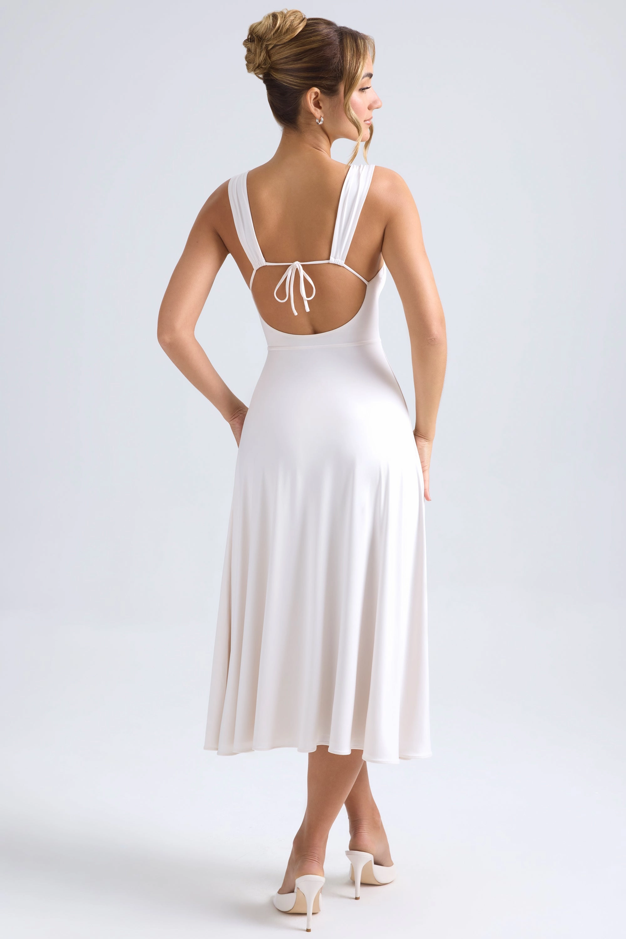 Sweetheart-Neck Ruched Midaxi Dress in Ivory