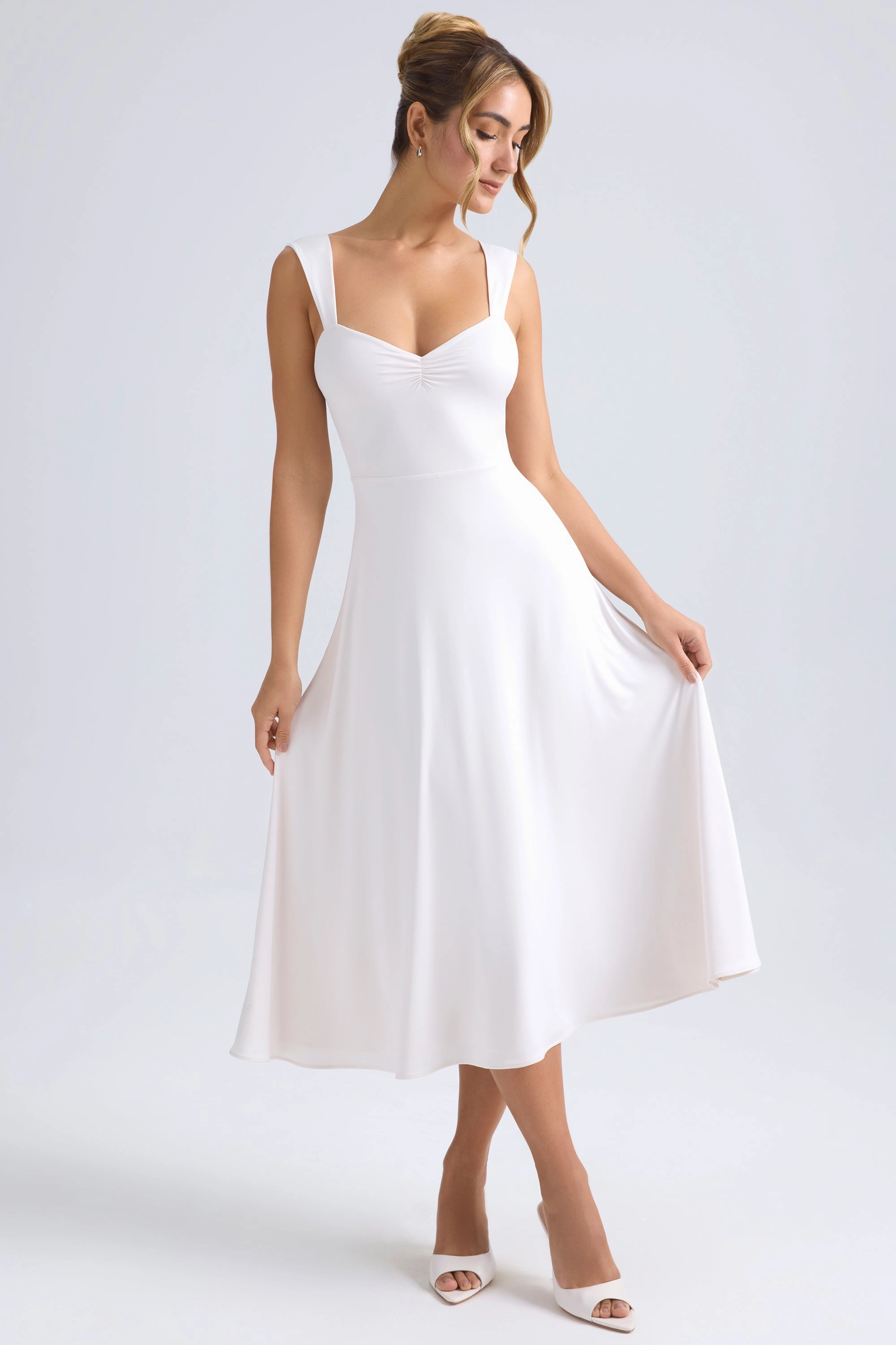 Sweetheart-Neck Ruched Midaxi Dress in Ivory cheap Dresses on sale
