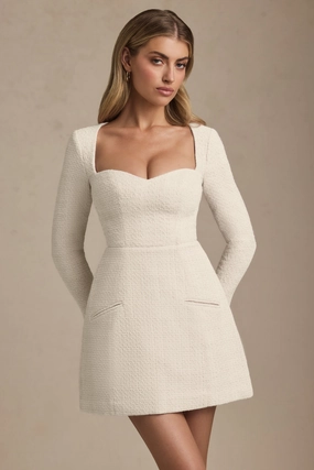 Sweetheart-Neck Structured Mini Dress in Ivory Dresses outlet online
