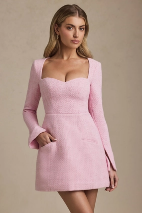 Sweetheart-Neck Structured Mini Dress in Soft Pink Dresses best price