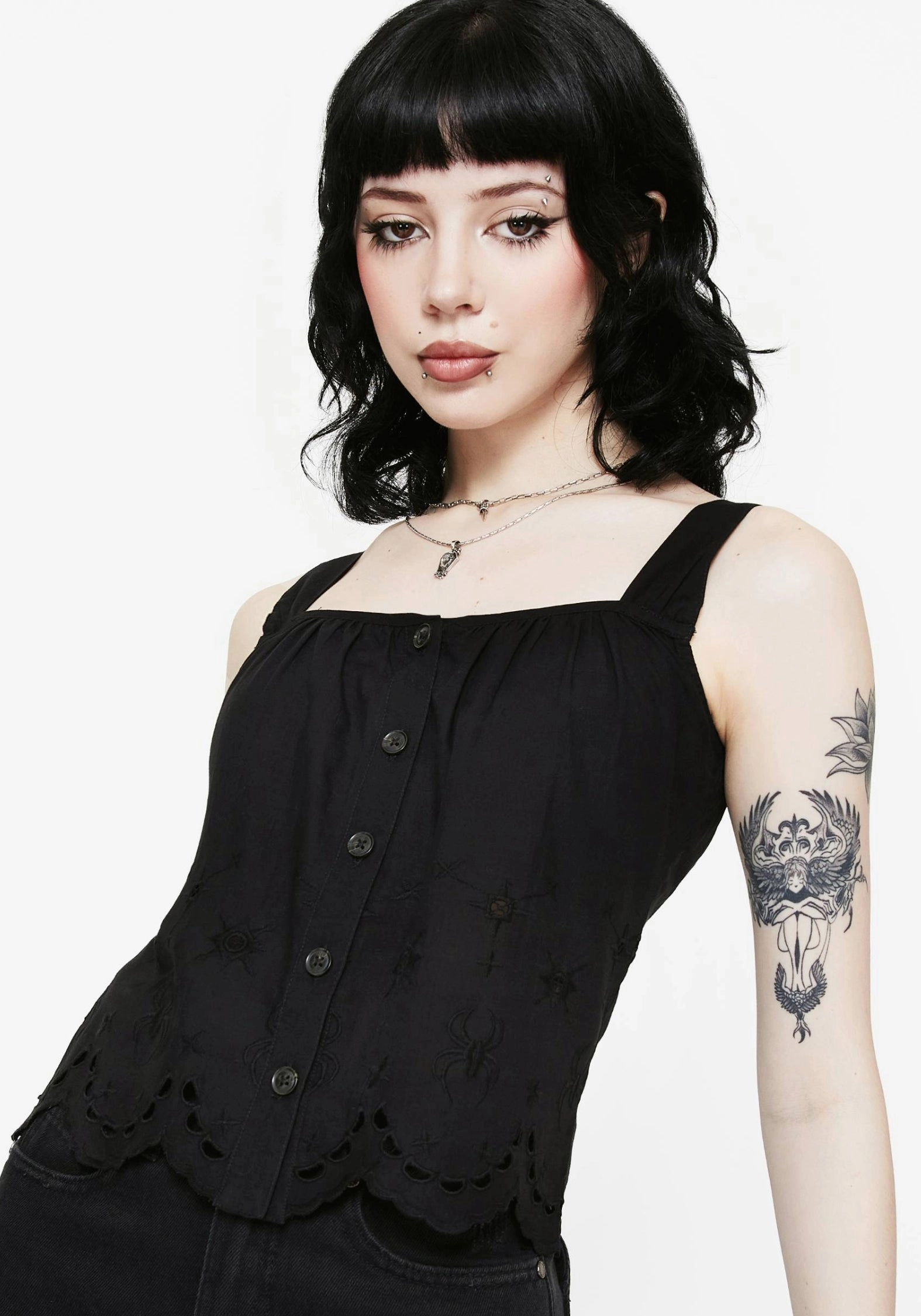 Synthweb Cotton Broderie Hem Cami Top Tops Womens - women's blouses clearance