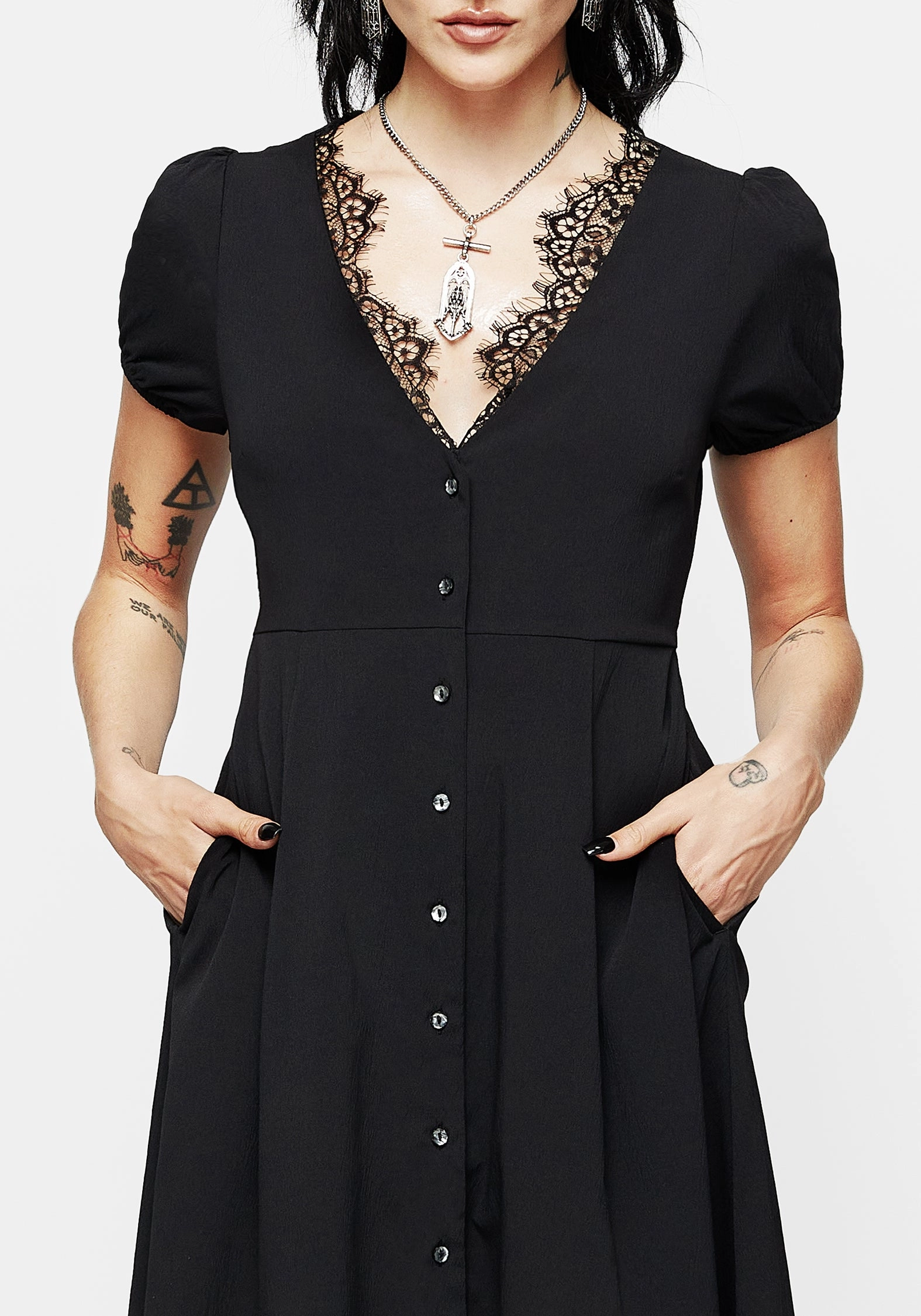 Taissa Floral Lace Button Up Midaxi Dress