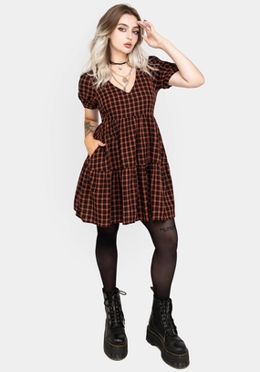 Terra Check Mini Smock Dress - Orange Dresses Womens - women's dresses clearance