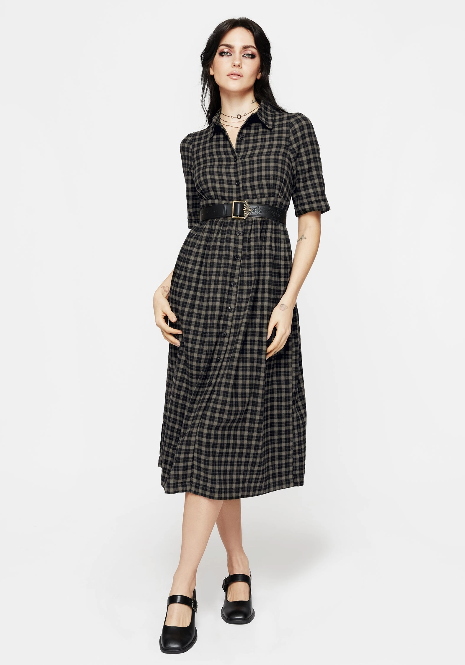 Terra Midi Smock Shirt Dress - Olive Dresses Womens - women's dresses clearance