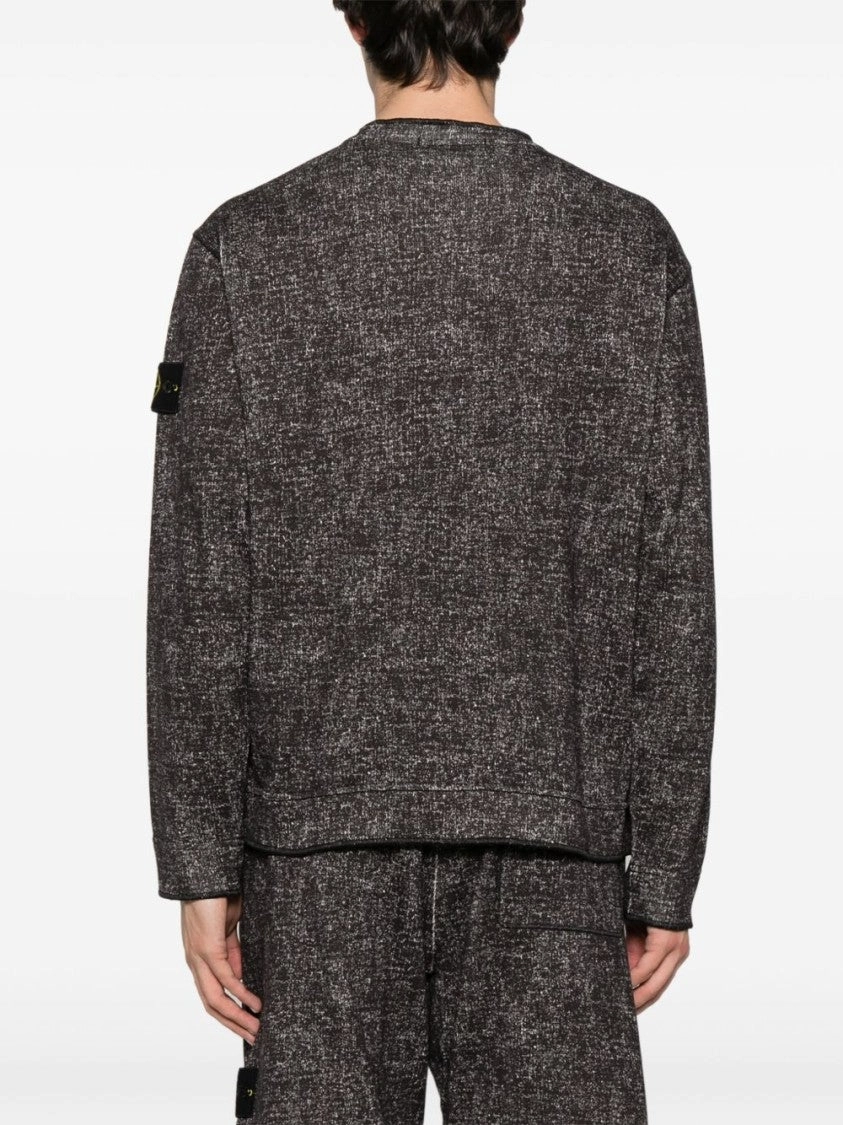 Textured Black Crew Neck Sweater With Signature Logo Patch