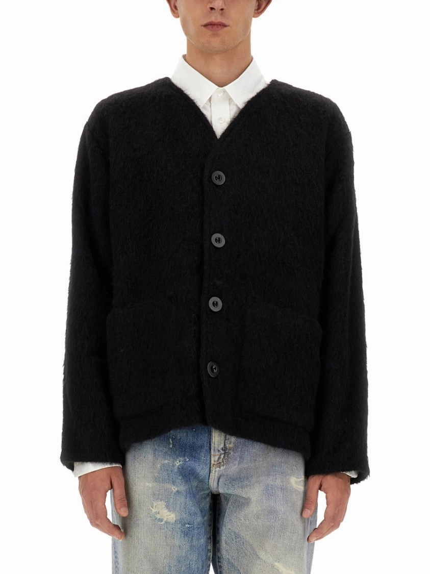 Textured V-Neck Cardigan With Button-Down Front designer sweaters outlet