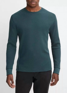 Thermal Long-Sleeve Crew Neck Pullover In Deep Teal chunky knit discount