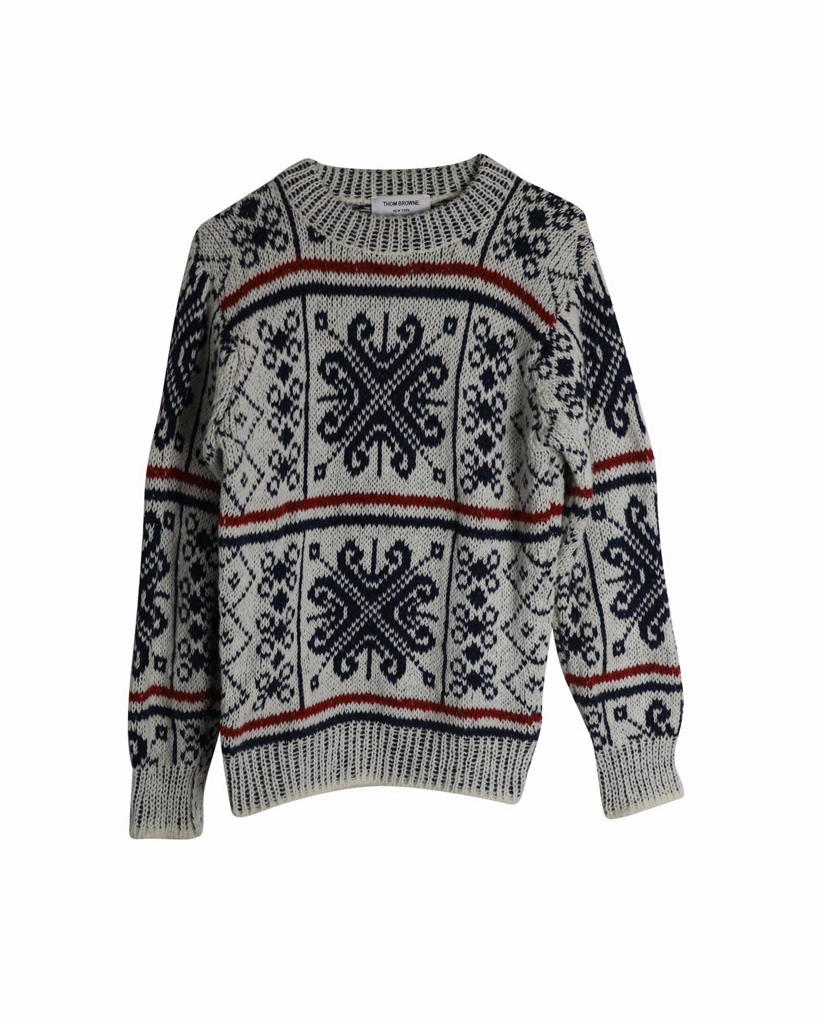 Thom Browne Fair Isle Crewneck Sweater in Multicolor Wool and Mohair chunky knit discount