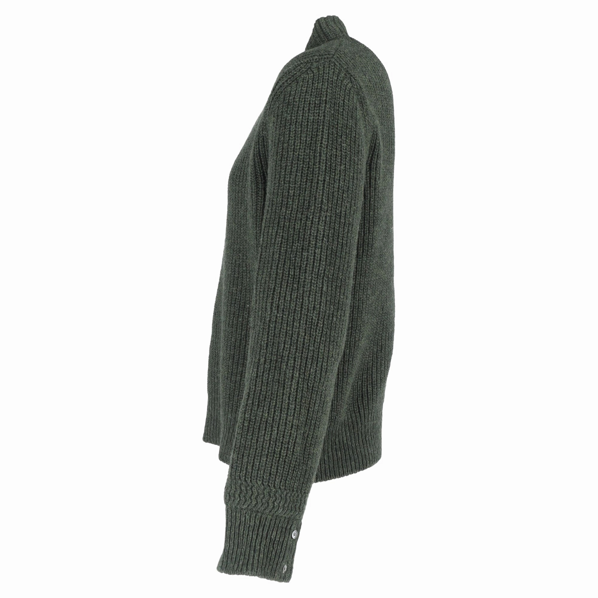Thom Browne Ribbed-Knit Mock Neck Sweater in Green Wool