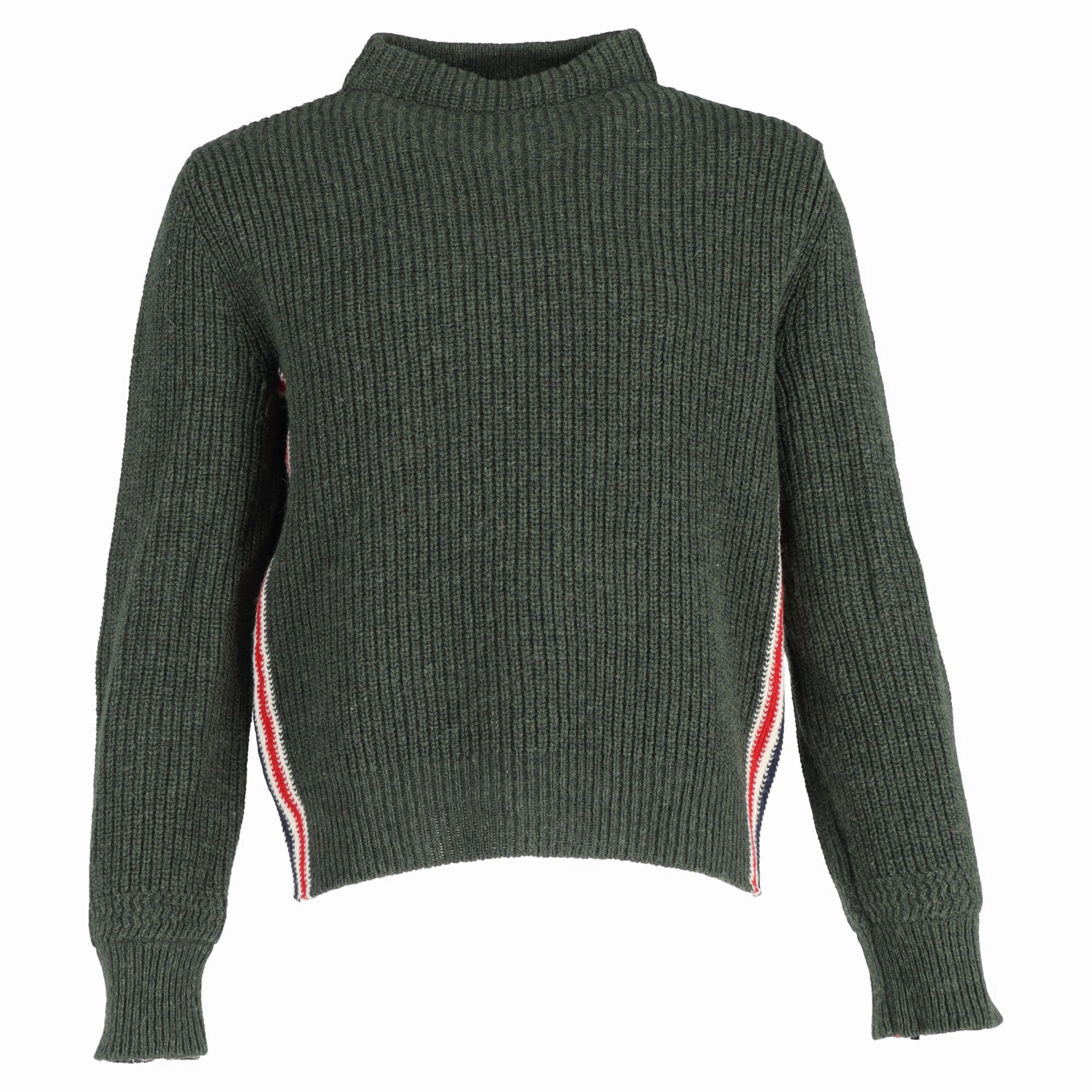 Thom Browne Ribbed-Knit Mock Neck Sweater in Green Wool chunky knit discount