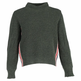 Thom Browne Ribbed-Knit Mock Neck Sweater in Green Wool chunky knit discount