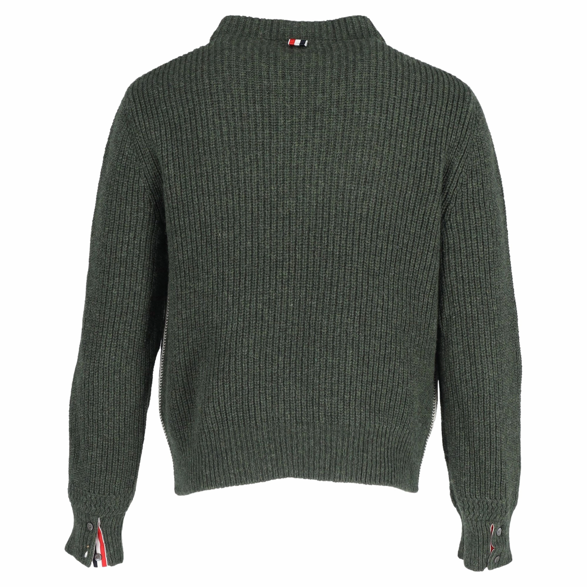 Thom Browne Ribbed-Knit Mock Neck Sweater in Green Wool