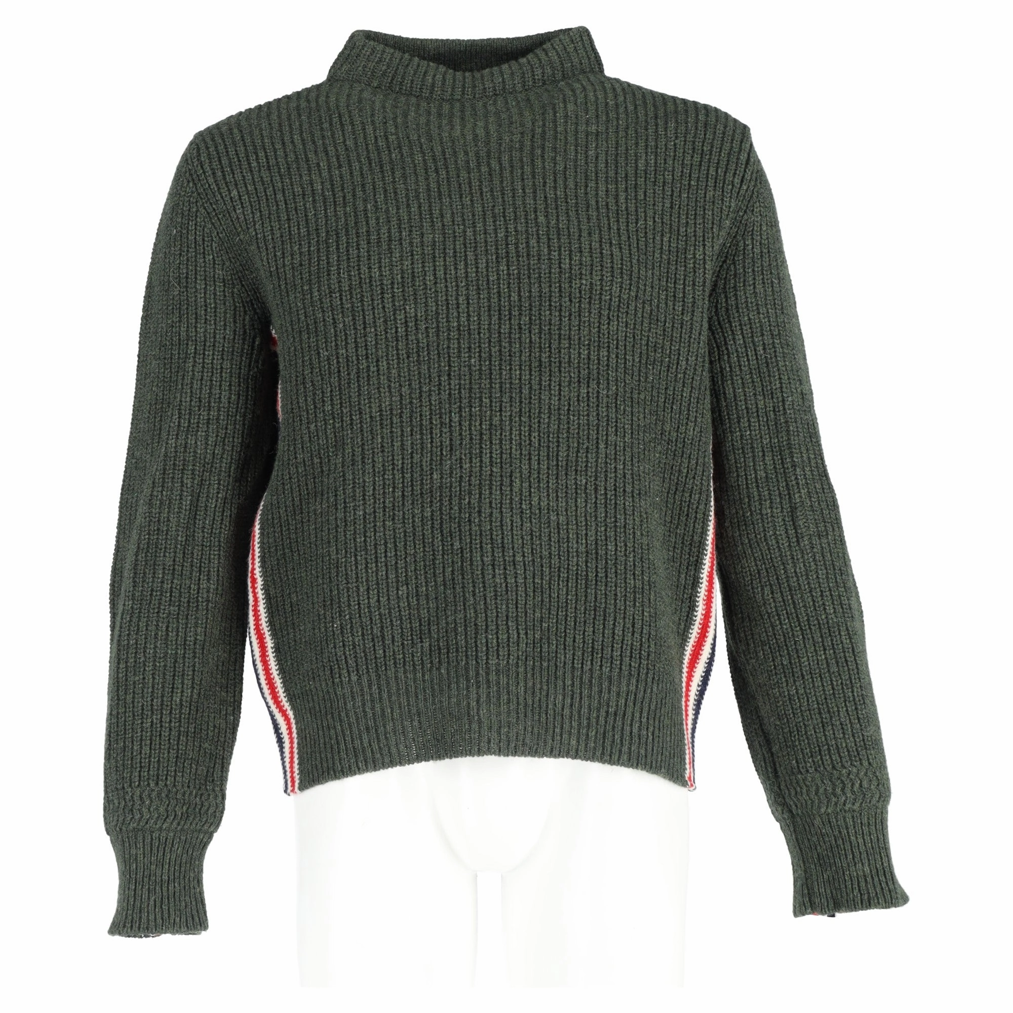 Thom Browne Ribbed-Knit Mock Neck Sweater in Green Wool