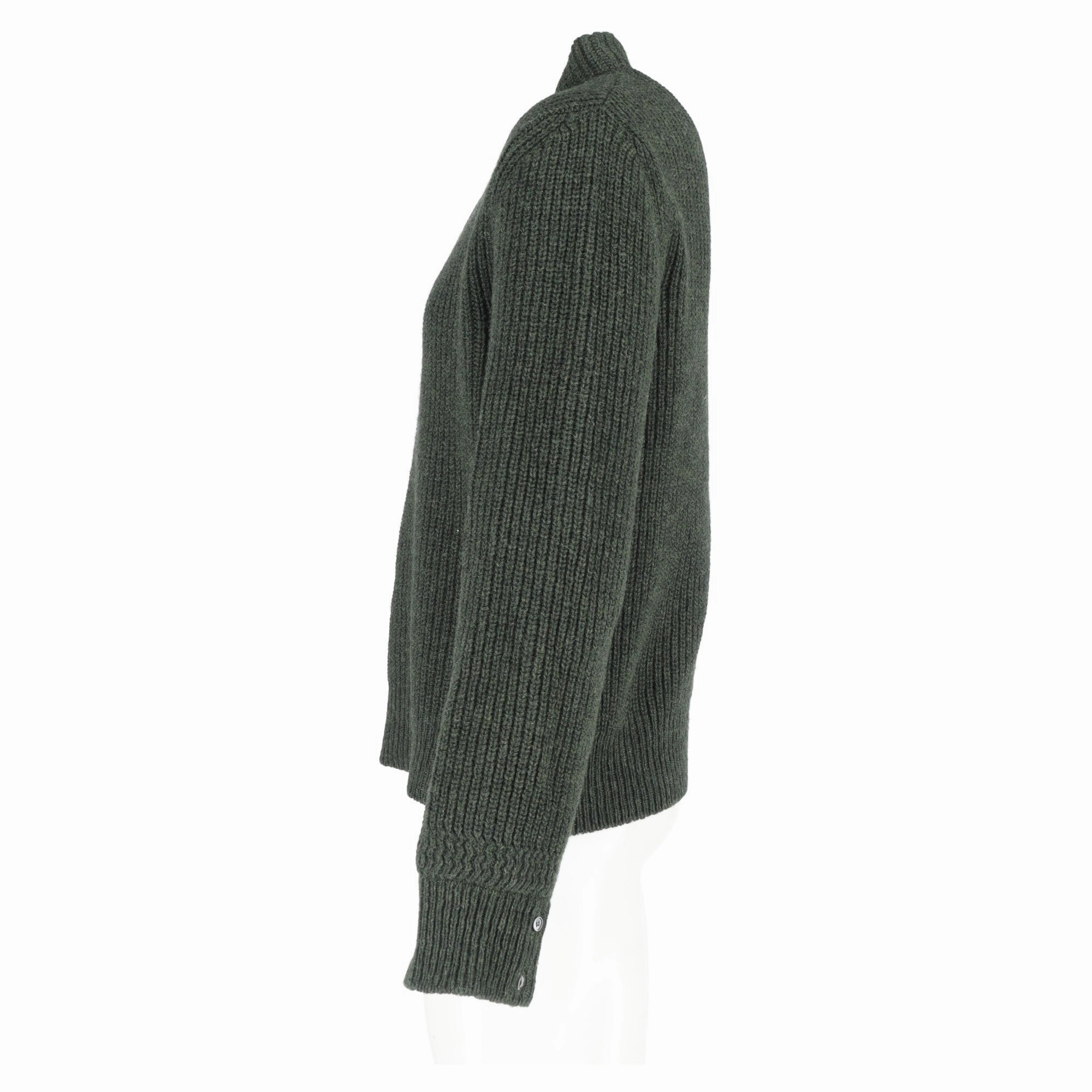 Thom Browne Ribbed-Knit Mock Neck Sweater in Green Wool