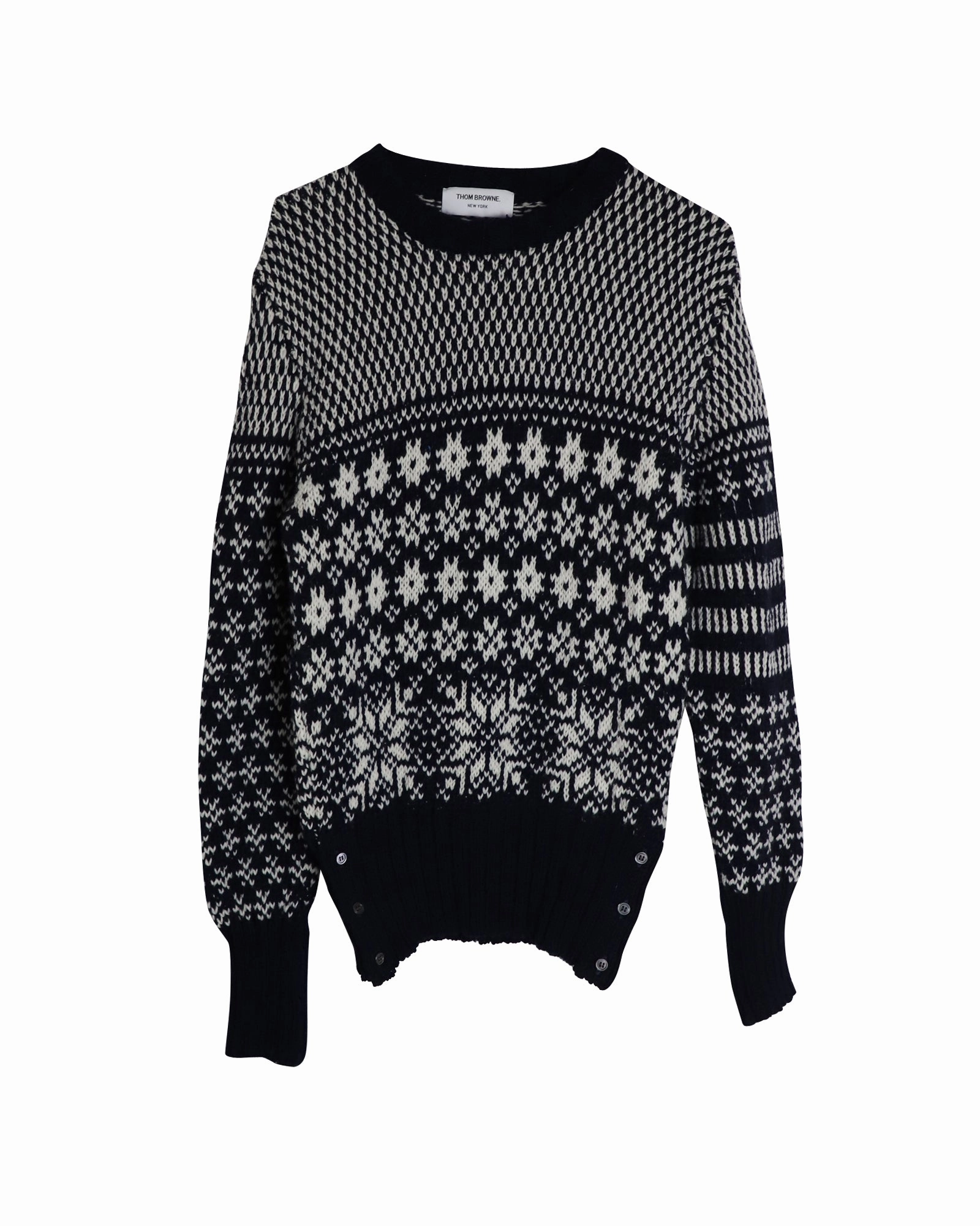 Thom Browne Snowflake Motif Fair Isle Crewneck Sweater in Multicolor Wool and Mohair chunky knit discount