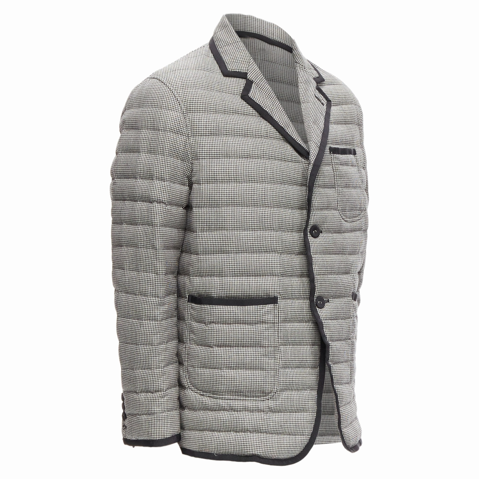 Thom E houndstooth ribbon trim stripe lined padded blazer