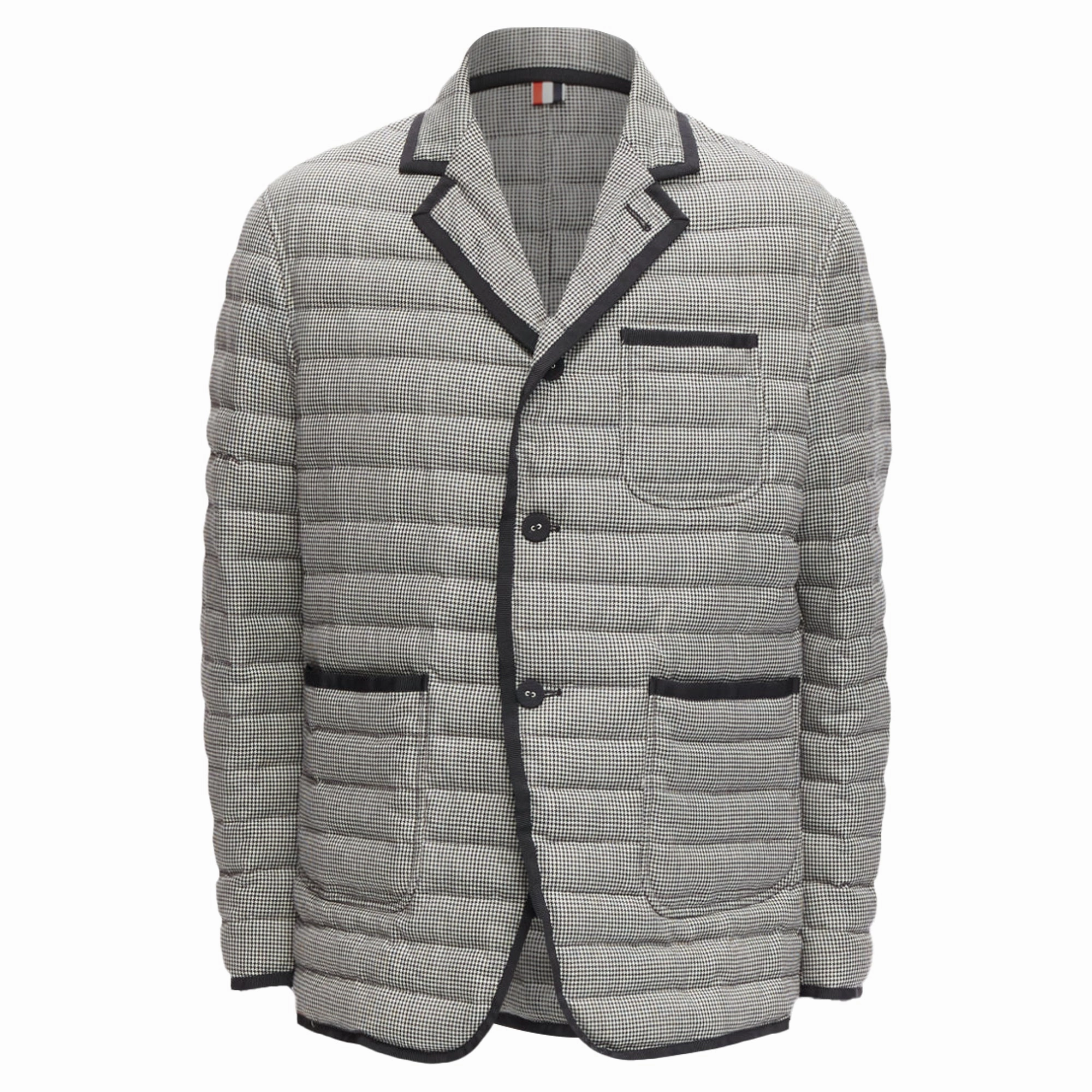 Thom E houndstooth ribbon trim stripe lined padded blazer