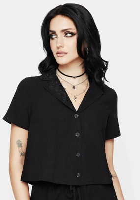Thorell Embroidered Cotton Button Up Shirt Tops Womens - women's blouses clearance