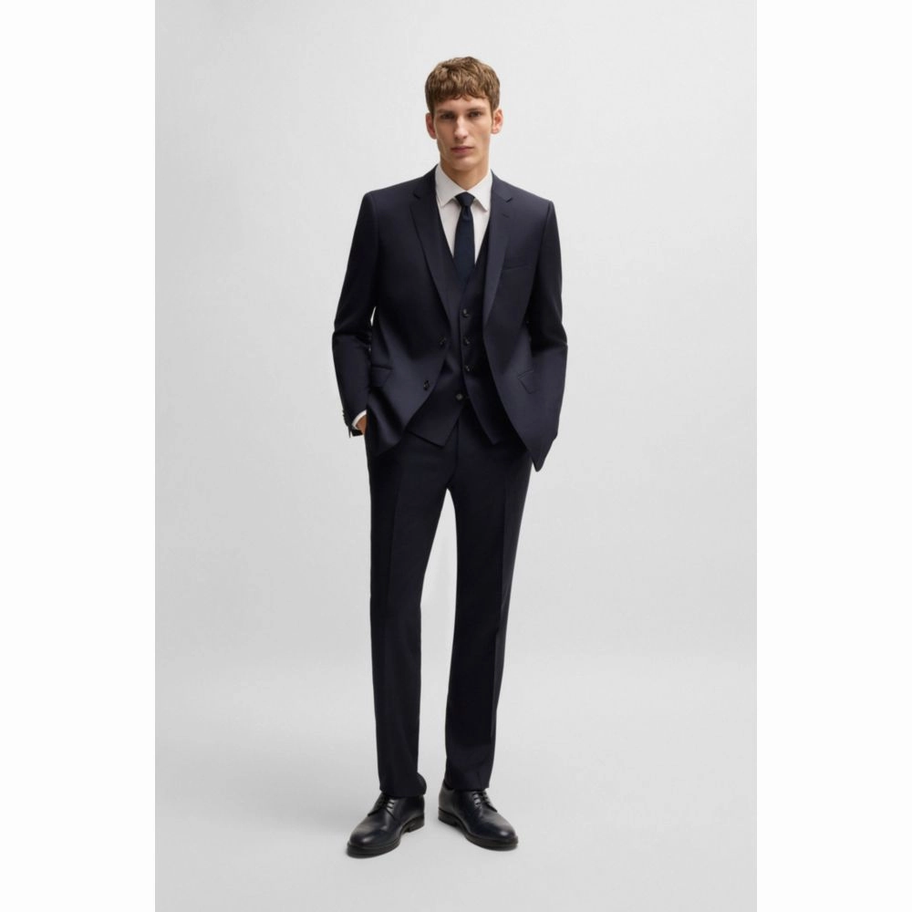 Three-piece Slim-fit suit in patterned stretch wool
