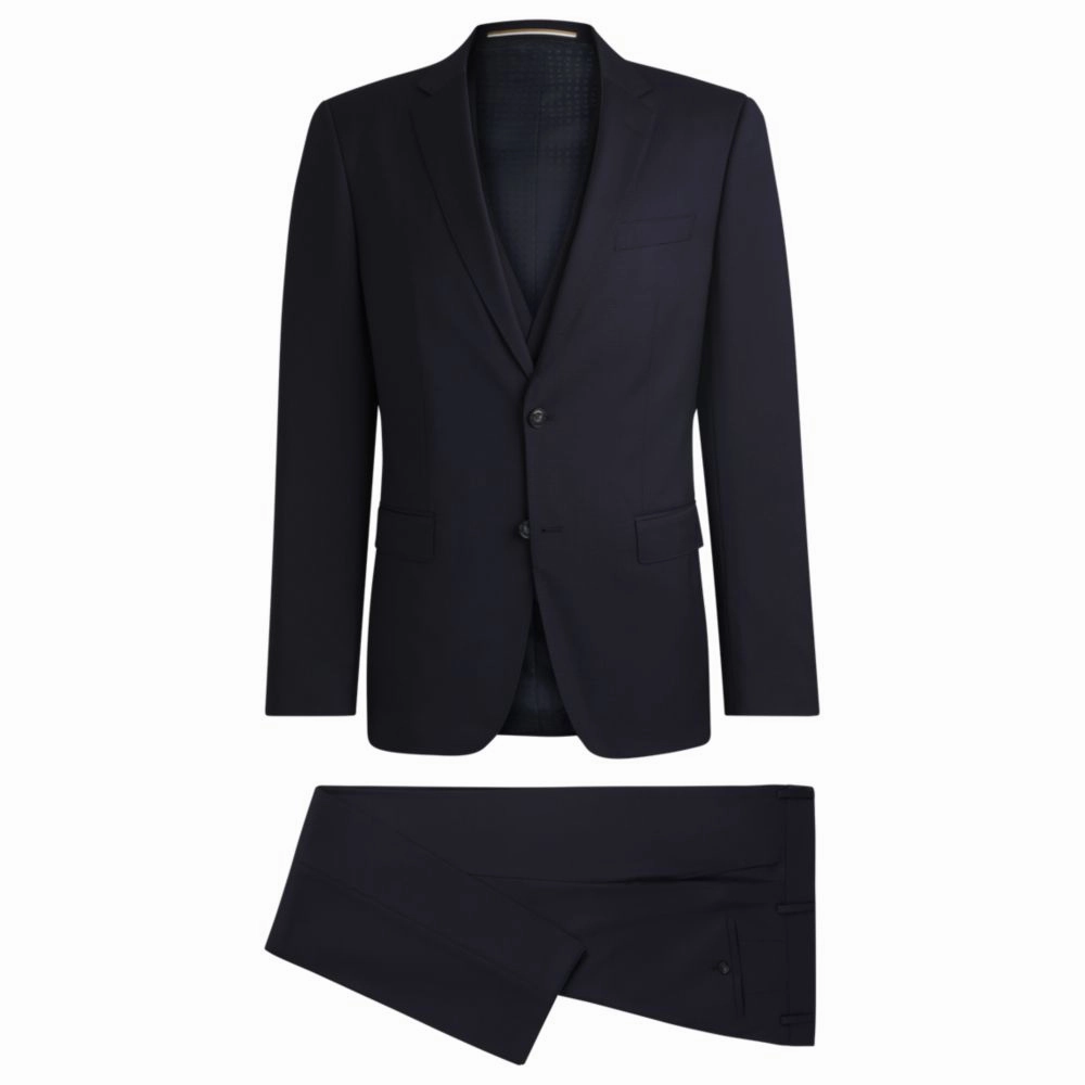 Three-piece Slim-fit suit in patterned stretch wool