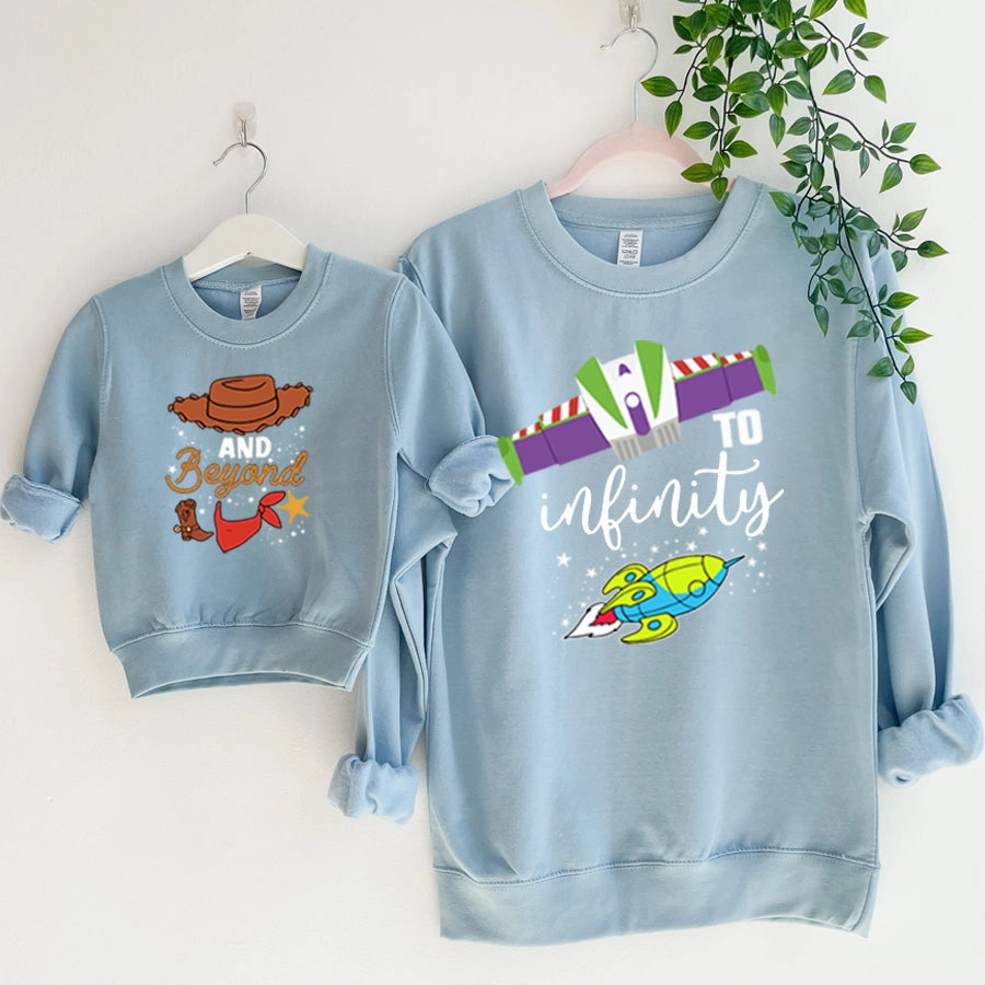 To Infinity & Beyond Matching Baby Blue Sweatshirts Holiday Collection - holiday outfits clearance