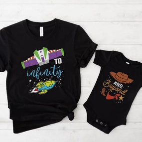 To Infinity & Beyond Matching Black T-shirts & Baby Vest Holiday Collection - holiday outfits clearance