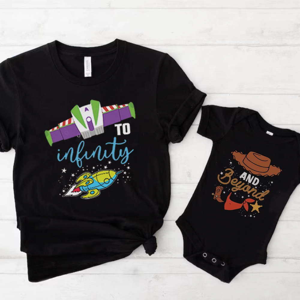 To Infinity & Beyond Matching Black T-shirts & Baby Vest Holiday Collection - holiday outfits clearance