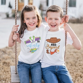 To Infinity & Beyond Matching Kids White T-shirts Holiday Collection - holiday outfits clearance