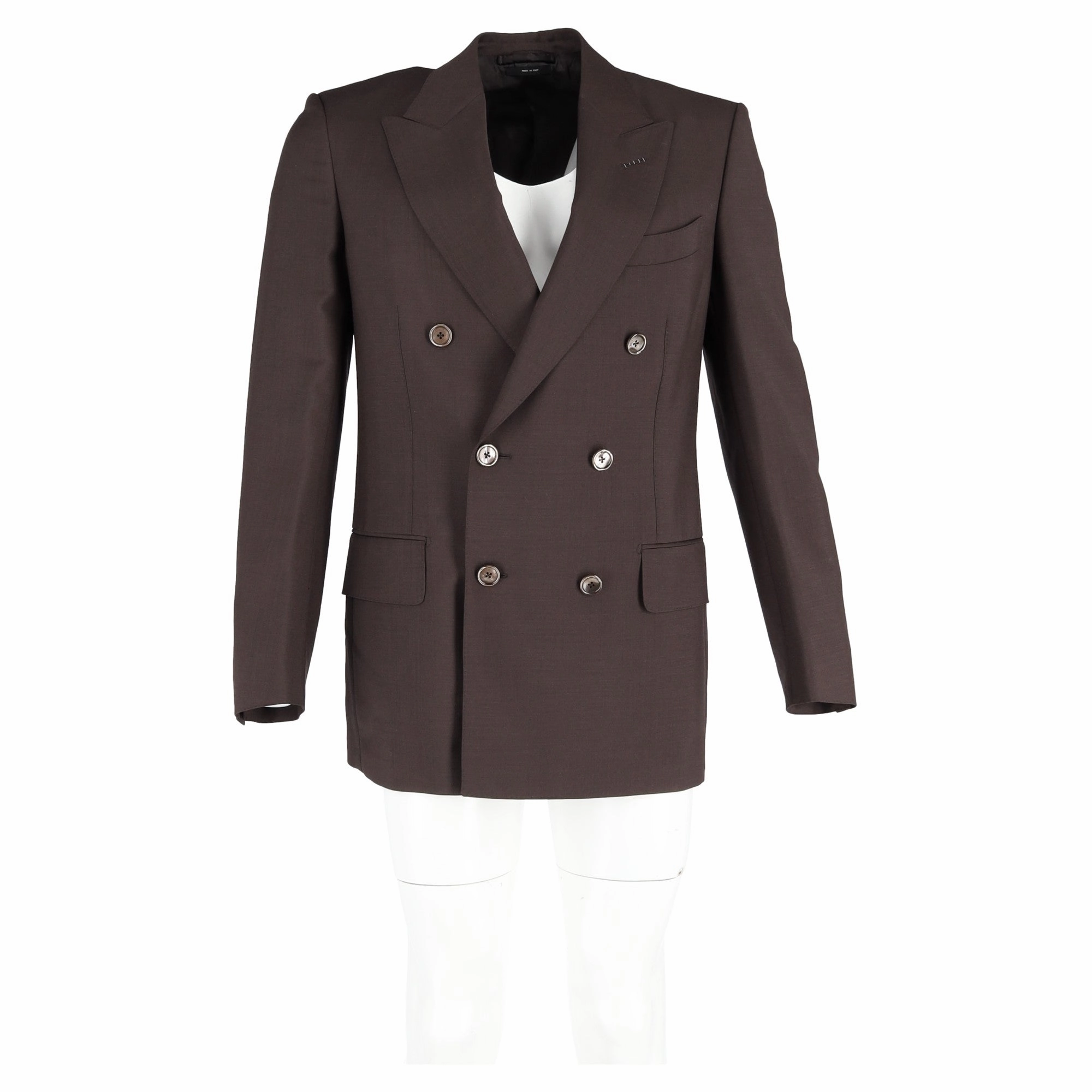 Tom Ford Double-Breasted Jacket In Brown Wool