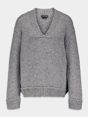 Tom Ford Womens Alpaca Wool V-Neck Jumper In Gray chunky knit discount