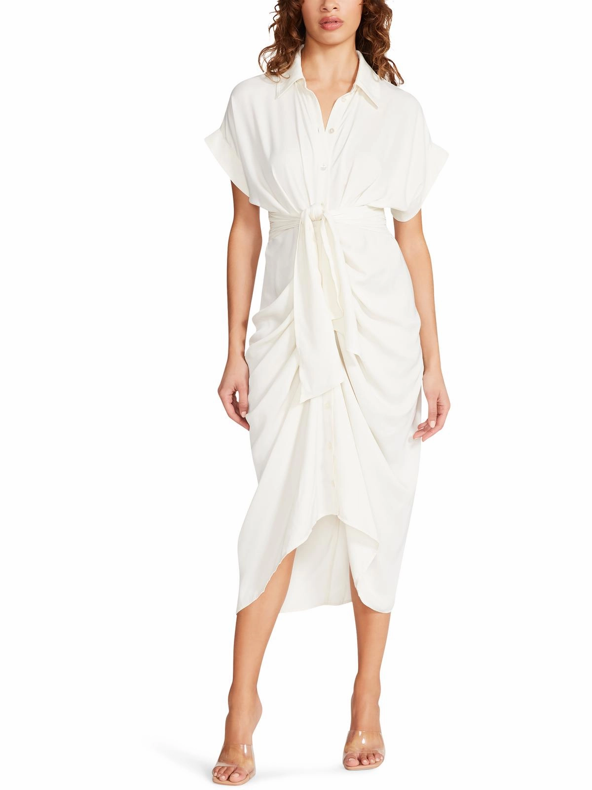 Tori Womens Gathered Midi Shirtdress