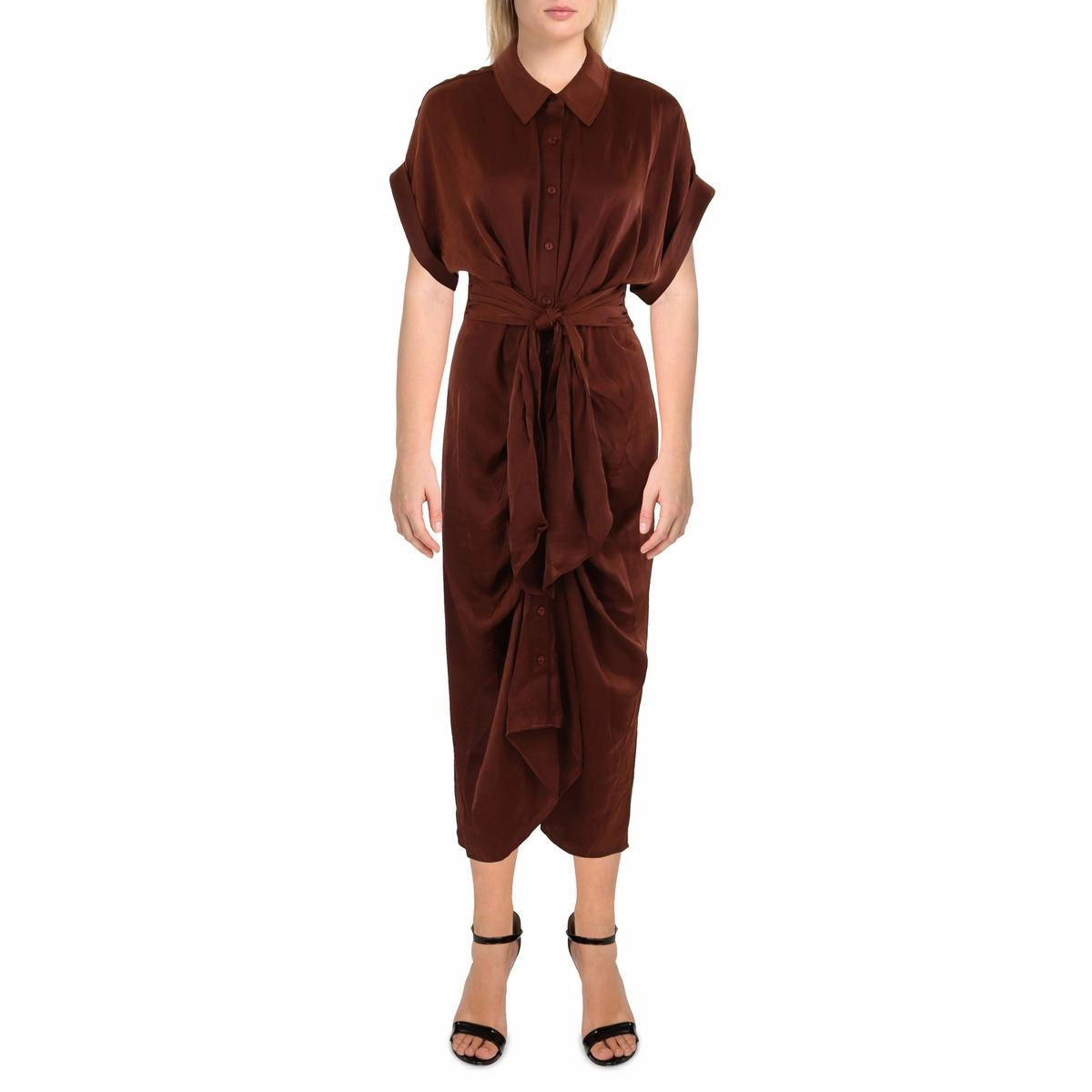 Tori Womens Gathered Midi Shirtdress