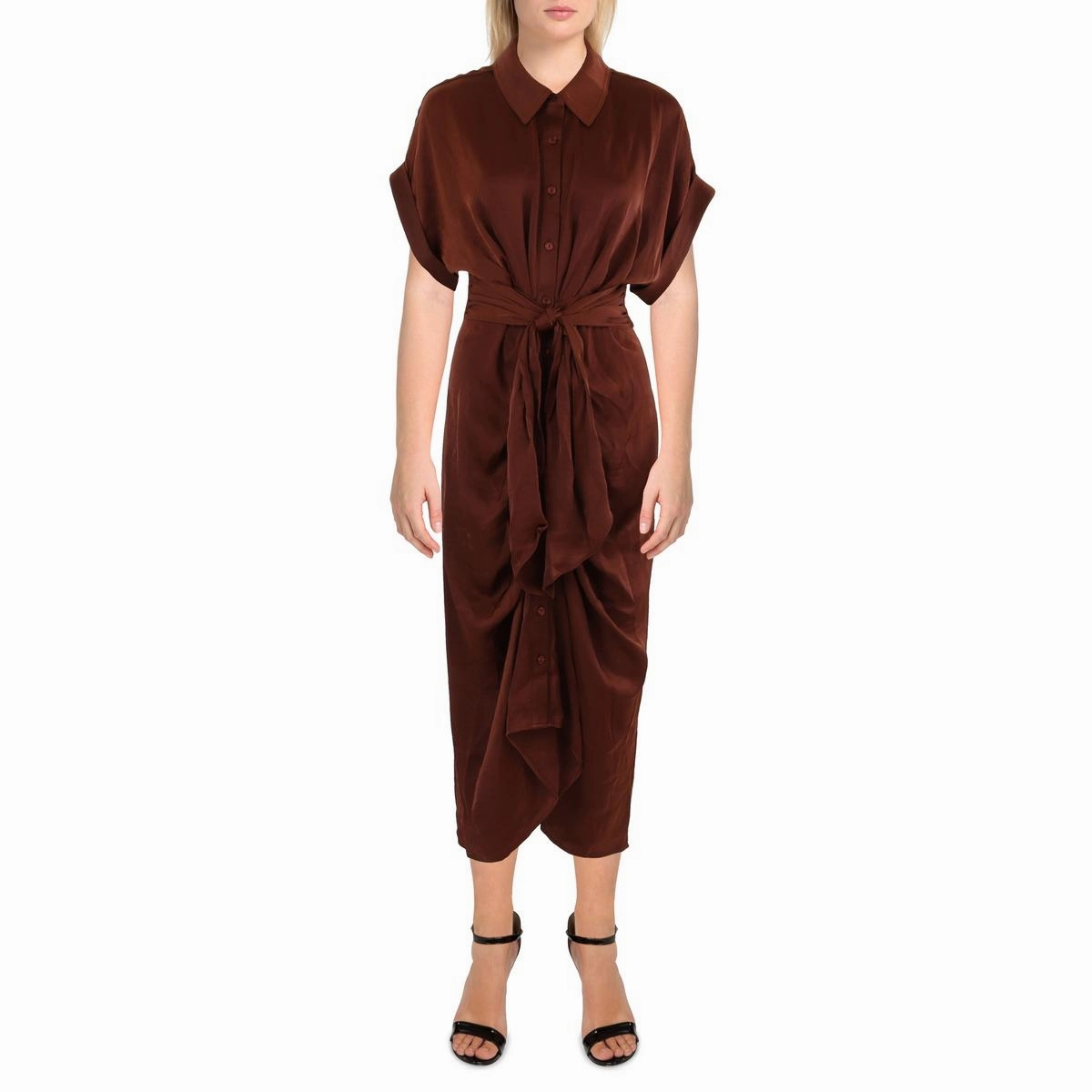 Tori Womens Gathered Midi Shirtdress