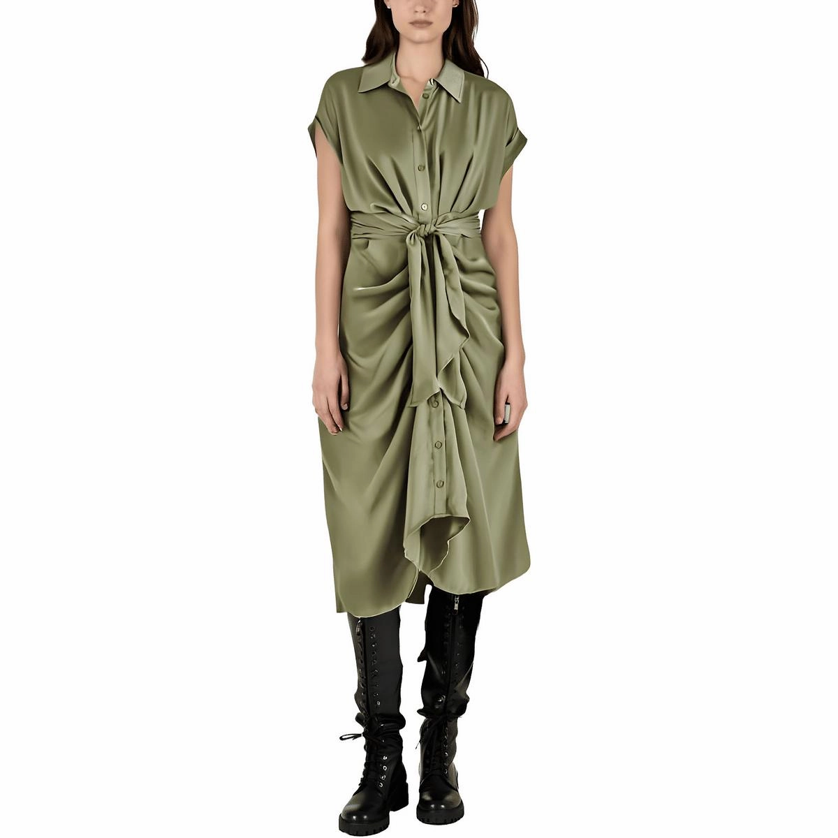 Tori Womens Gathered Midi Shirtdress