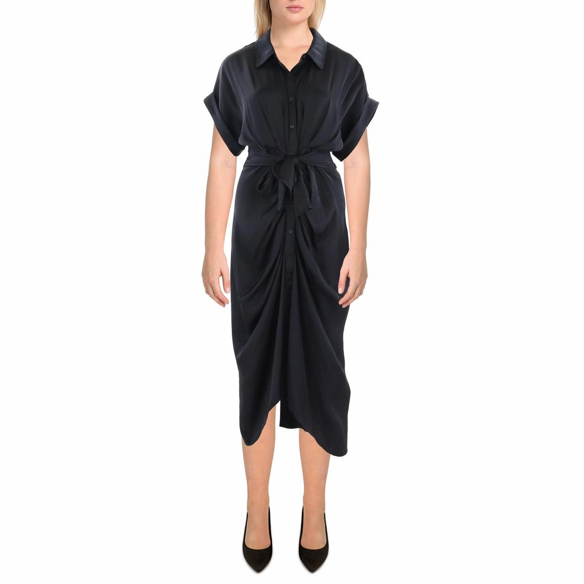Tori Womens Gathered Midi Shirtdress