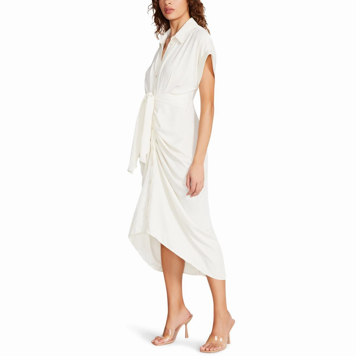 Tori Womens Gathered Midi Shirtdress