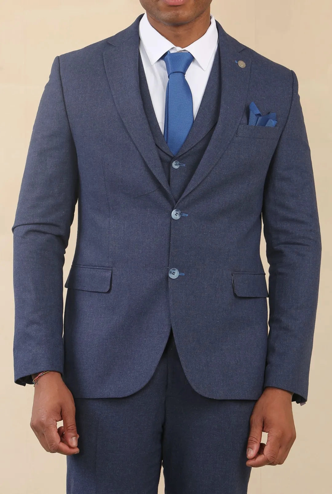 TP-24 - Men's Navy 3 Piece Linen Summer Wedding Suit