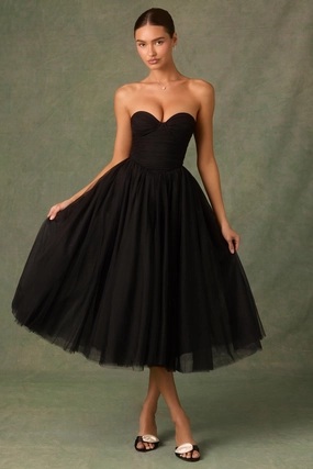 Tulle Corset Midaxi Dress in Black Dresses - party dresses cheap