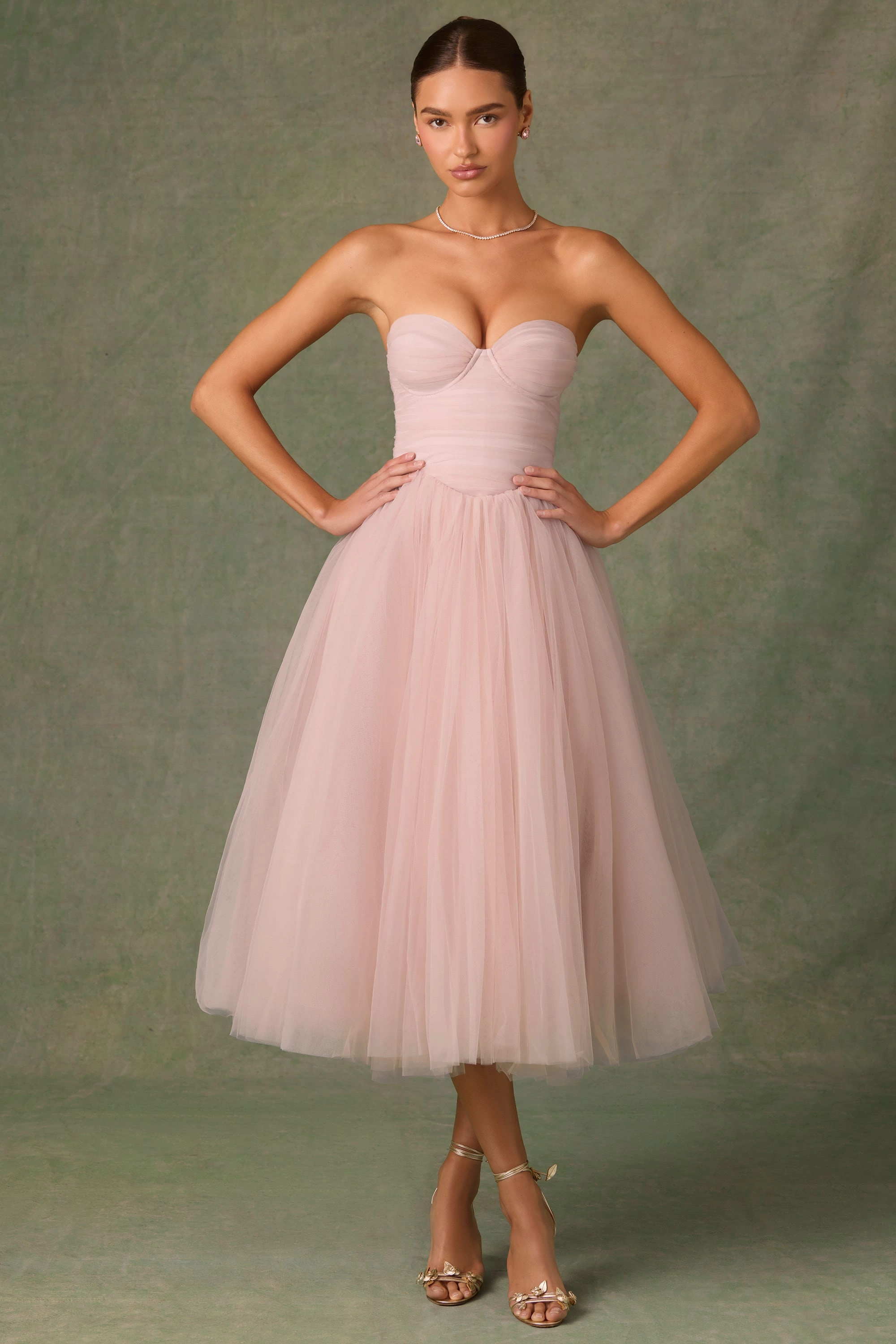 Tulle Corset Midaxi Dress in Dusty Rose