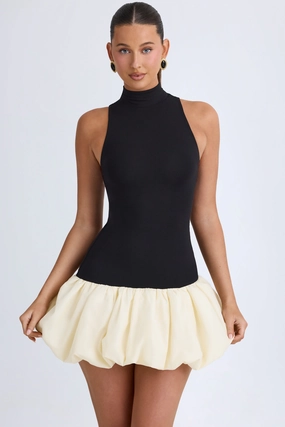 Turtleneck Drop-Waist Bubble Hem Mini Dress in Black Dresses - dresses on sale