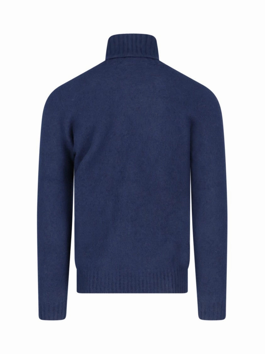 Turtleneck Sweater In Blue Wool Navy Tones