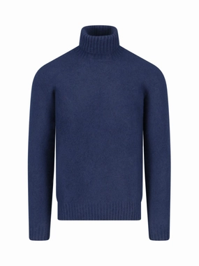 Turtleneck Sweater In Blue Wool Navy Tones designer sweaters outlet