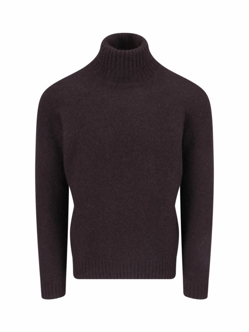 Turtleneck Sweater In Brown Wool Ribbed Trim designer sweaters outlet