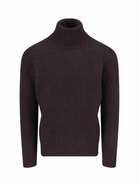 Turtleneck Sweater In Brown Wool Ribbed Trim designer sweaters outlet