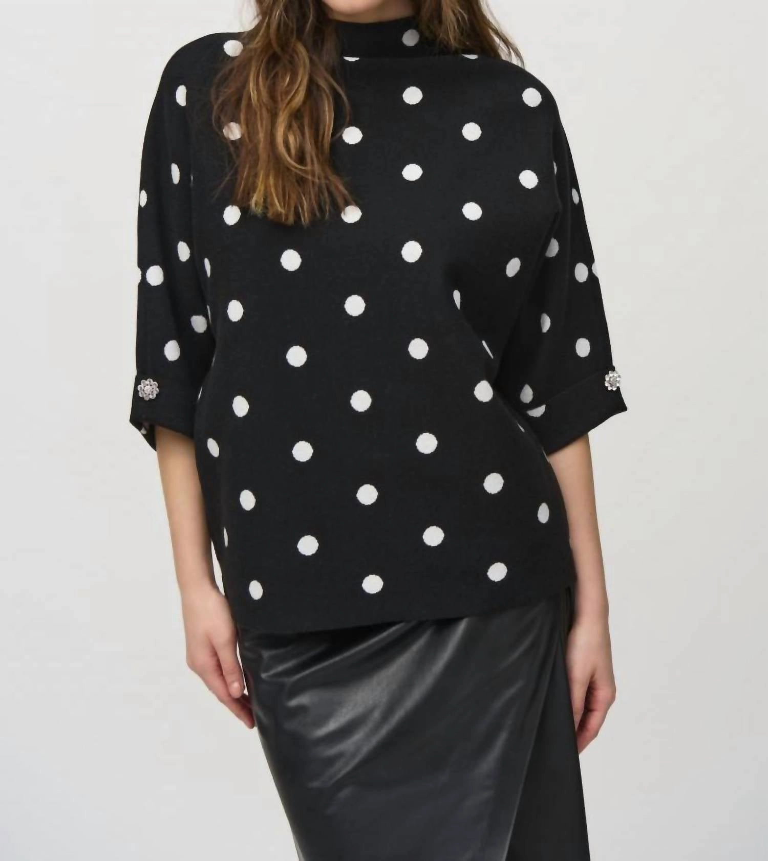 Two-Tone Polka Dot Boxy Sweater Top In Black/vanilla