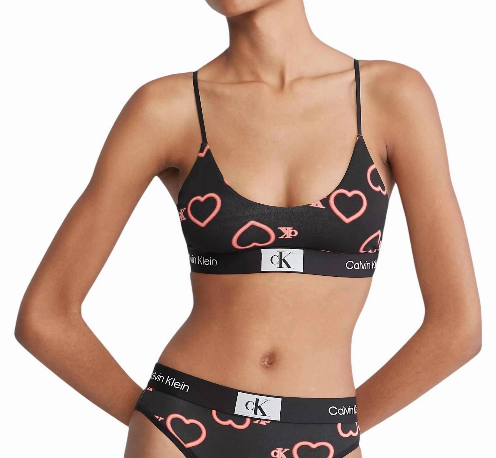 Unlined Bralette In Neon Heart Black